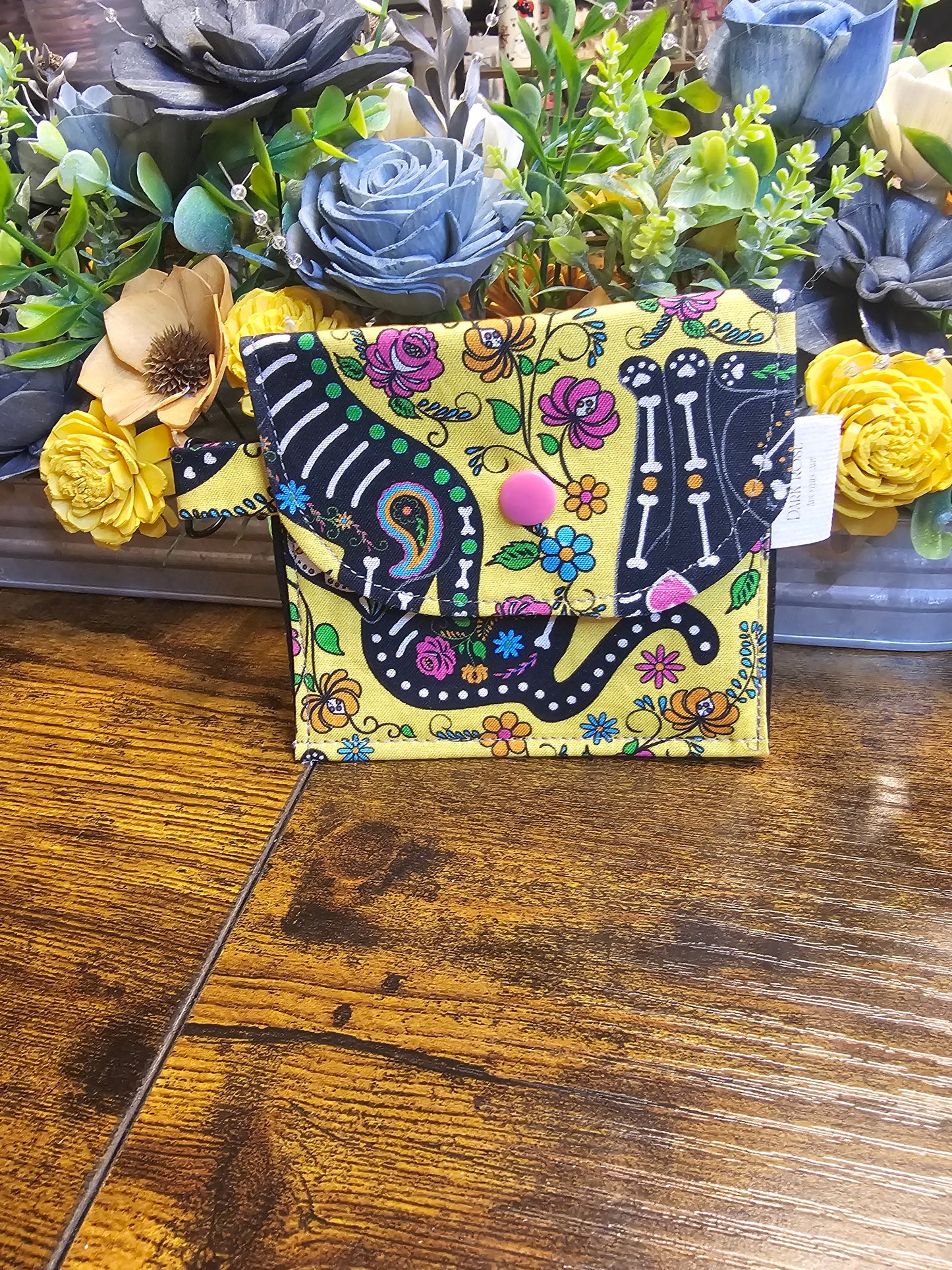 flat keychain wallet "flowers and cats"