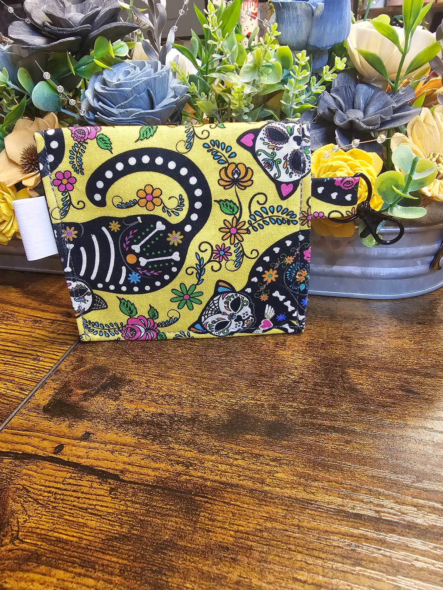 flat keychain wallet "flowers and cats"