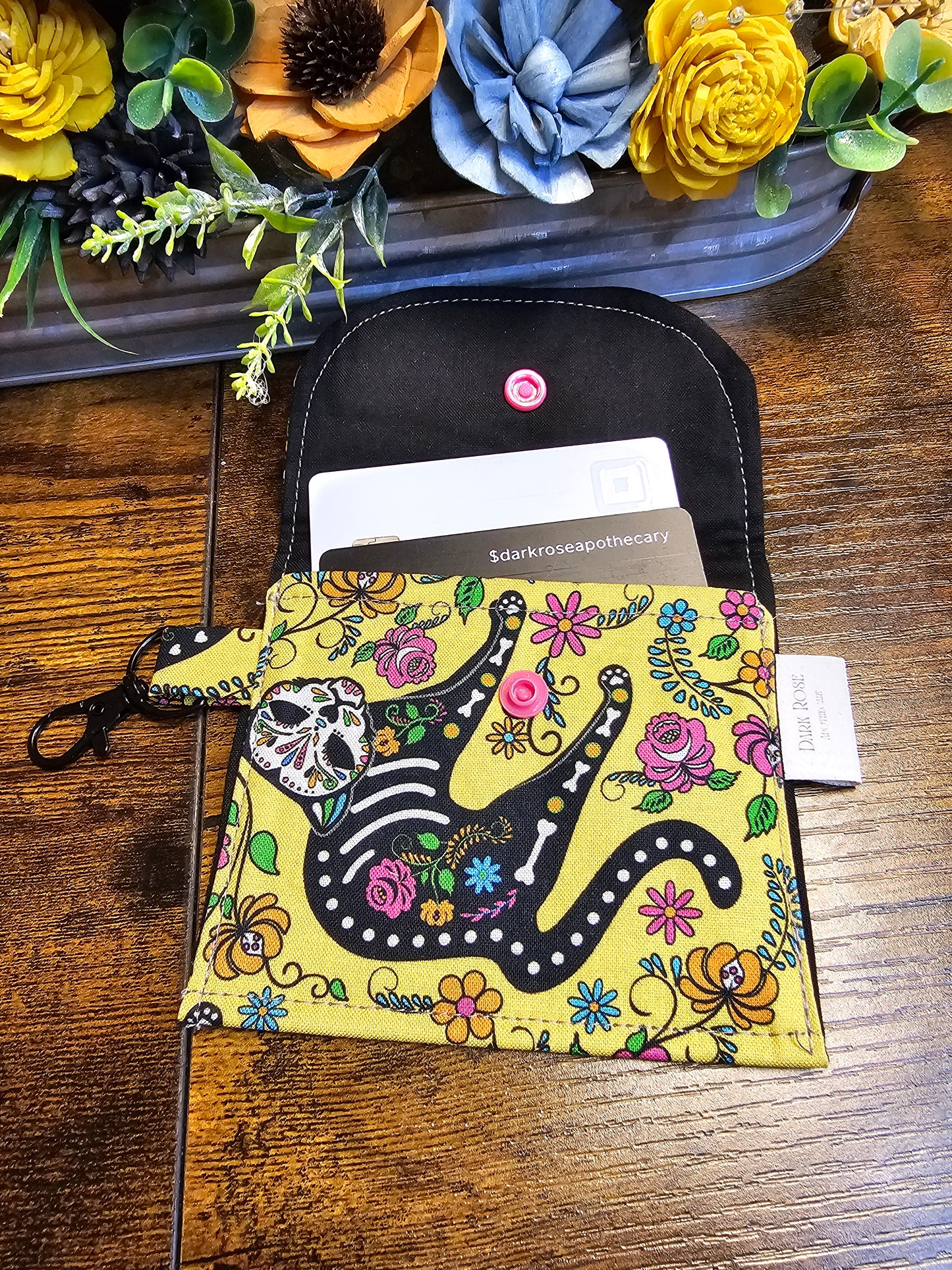 flat keychain wallet "flowers and cats"